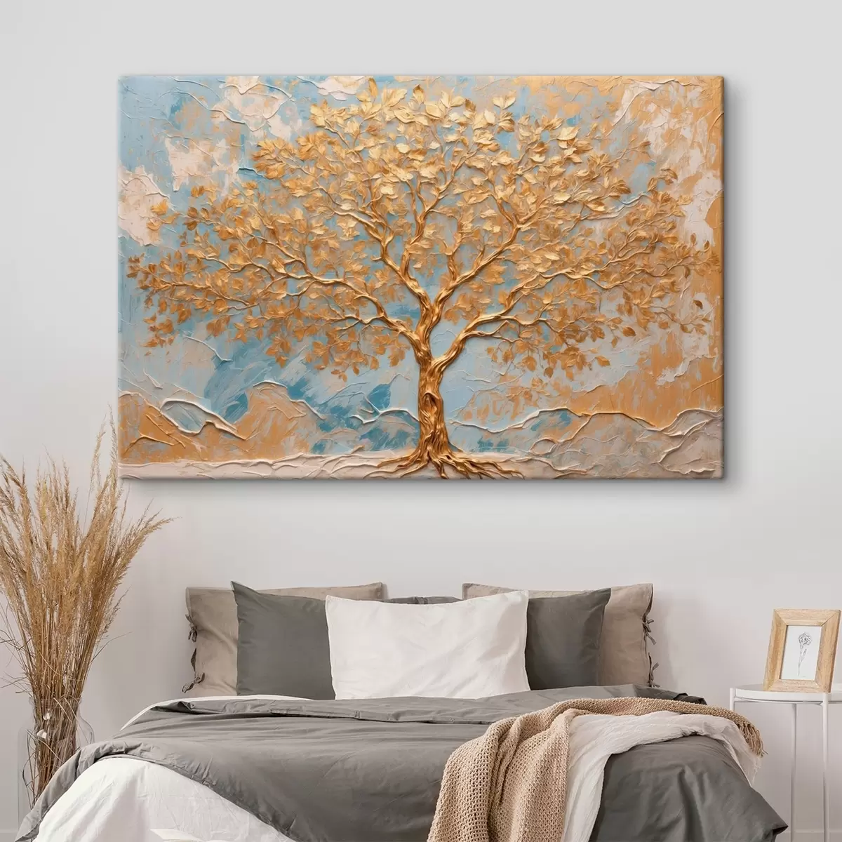 carta da parati Albero giallo su sfondo bianco-blu nr. s42266