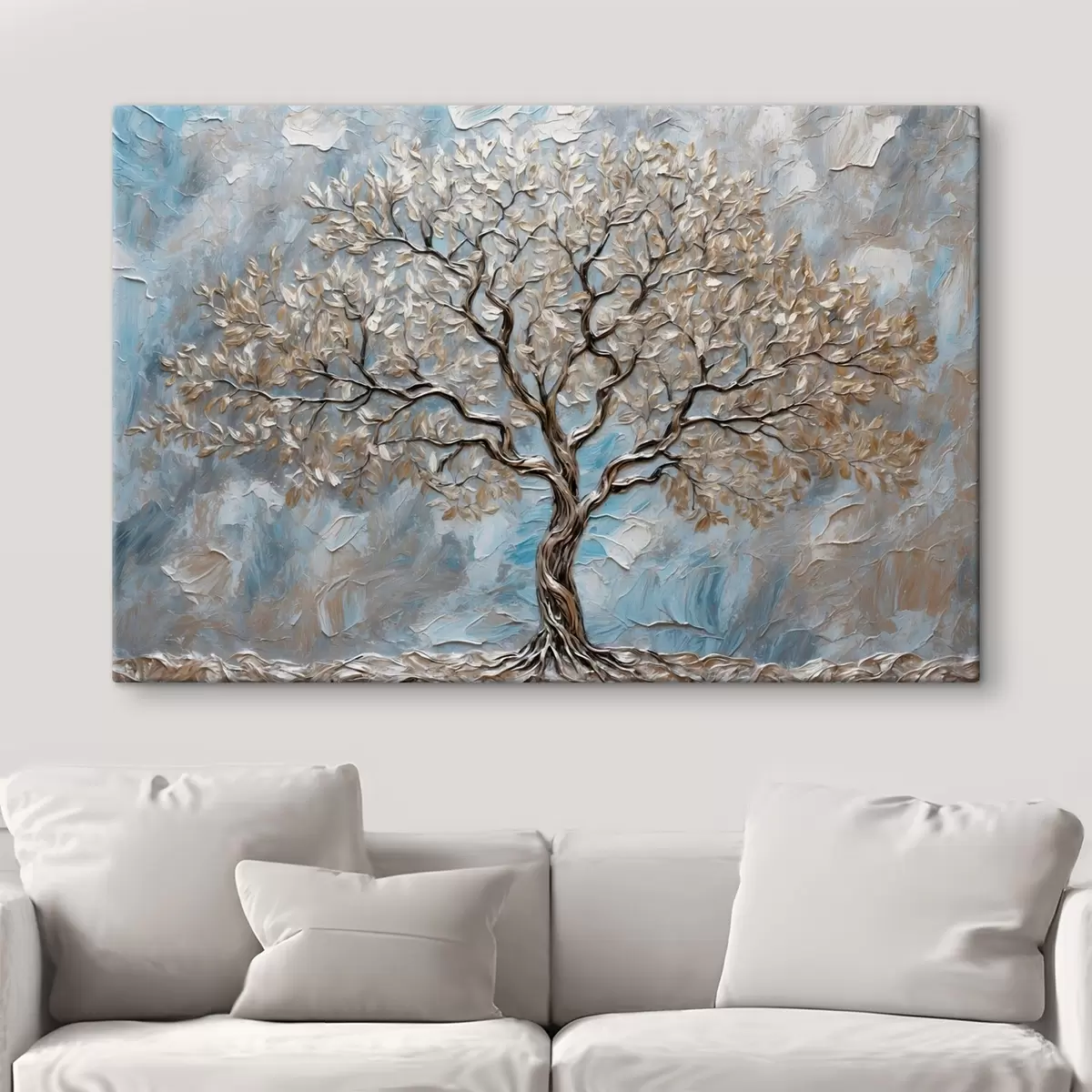 carta da parati Albero d'argento su sfondo grigio-blu nr. s42273