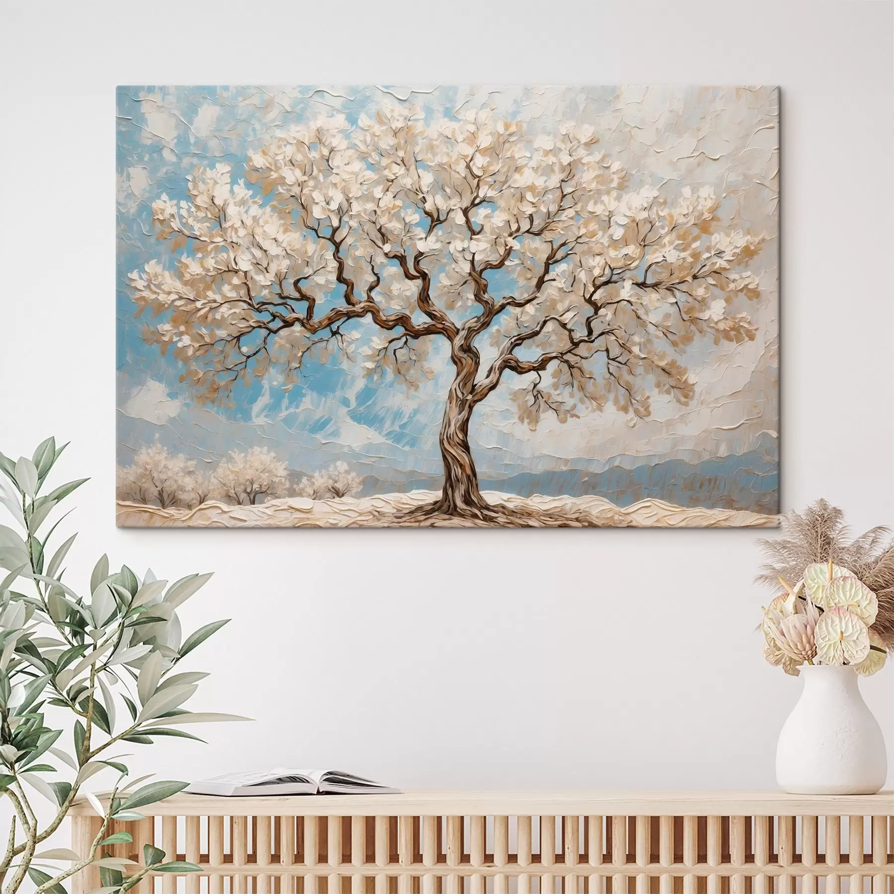 carta da parati Albero bianco su sfondo bianco-blu nr. s42275