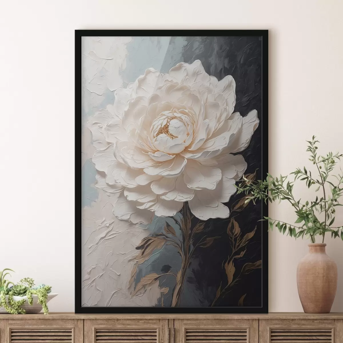 Poster Fiore su sfondo ad olio in bianco e nero f42249