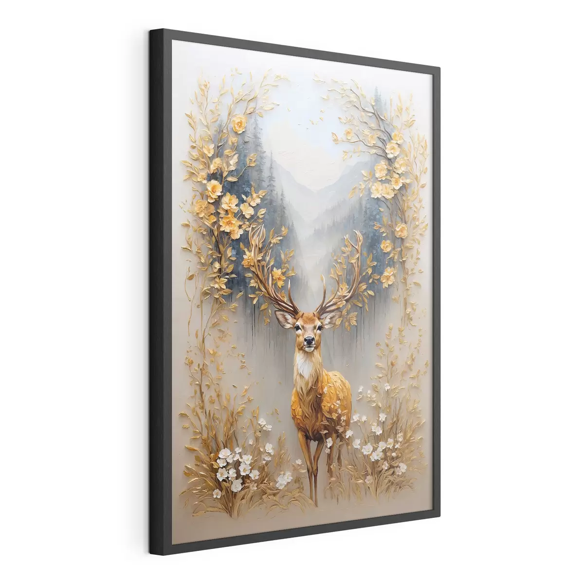 Poster Cervo con grandi corna su sfondo forestale f42252