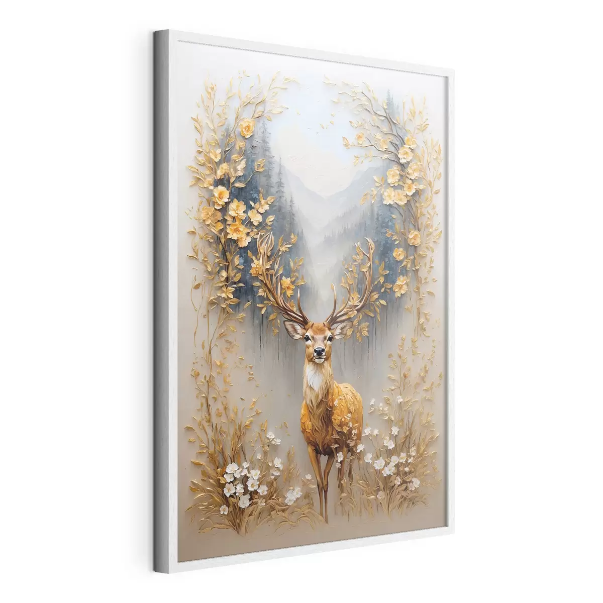 Poster Cervo con grandi corna su sfondo forestale f42252