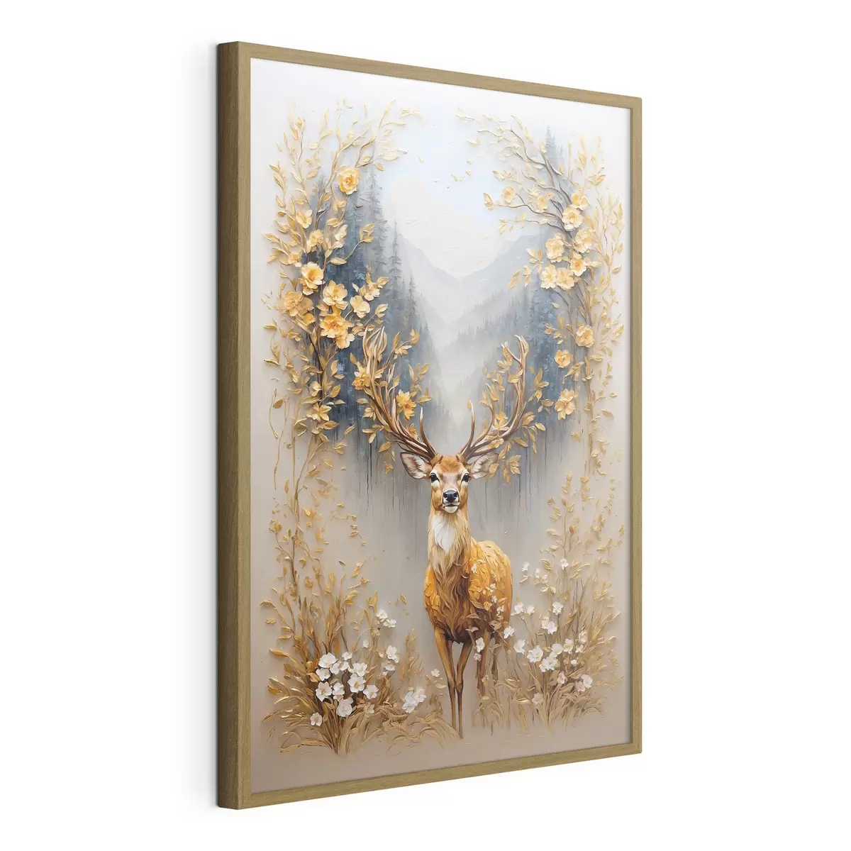 Poster Cervo con grandi corna su sfondo forestale f42252