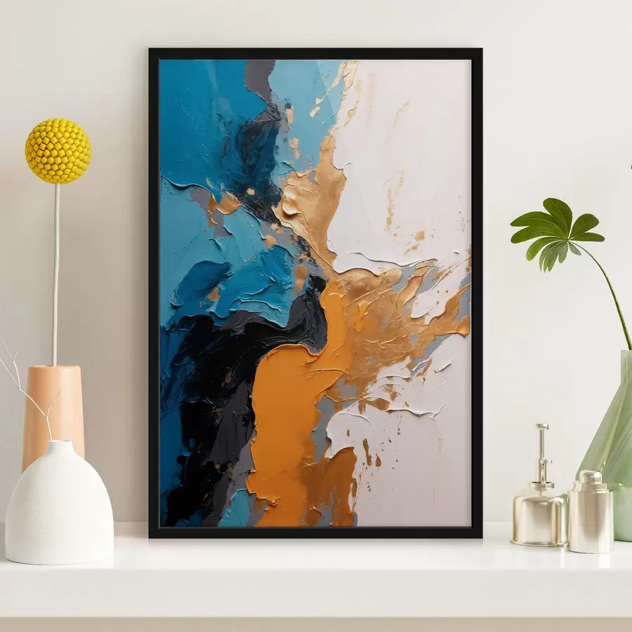 carta da parati Pittura astratta con colori blu, bianco e giallo nr. f42254