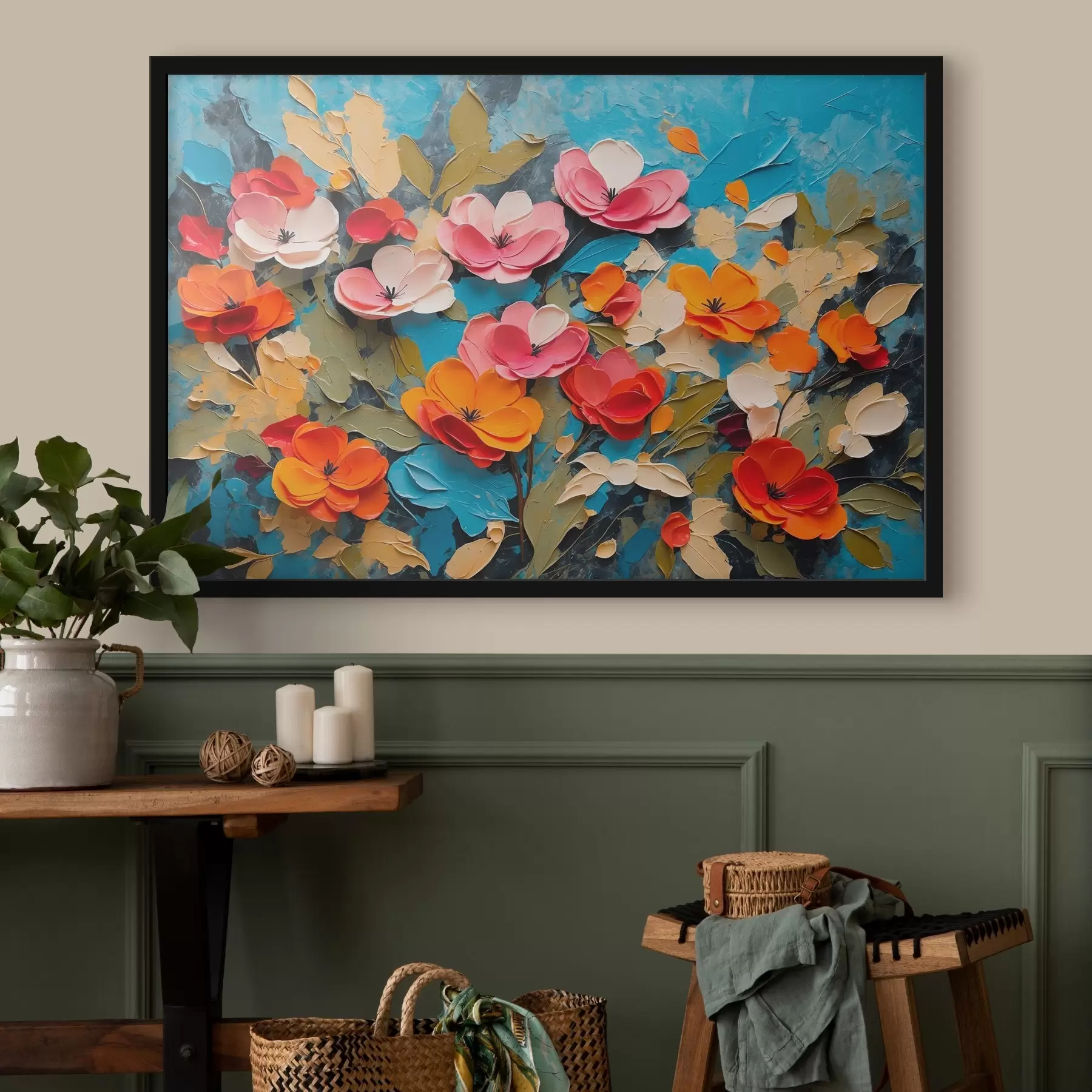 carta da parati Fiori e foglie su sfondo blu nr. f42255