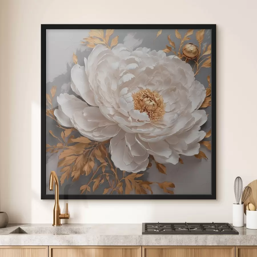 carta da parati Peonia bianca su sfondo grigio nr. f42260