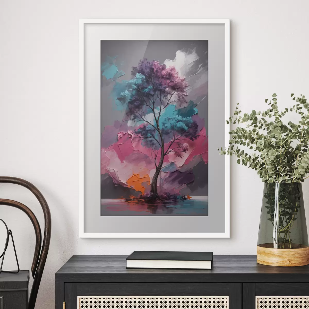 Poster Albero su sfondo grigio-rosa f42262