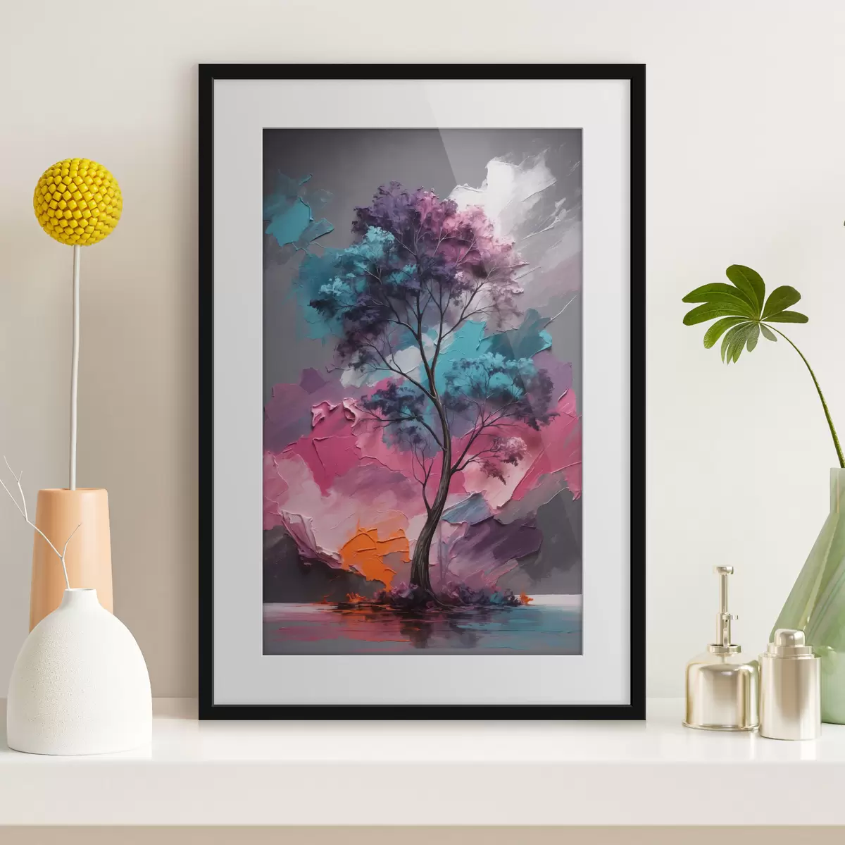 Poster Albero su sfondo grigio-rosa f42262