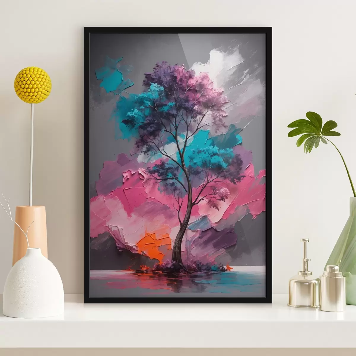 Poster Albero su sfondo grigio-rosa f42262