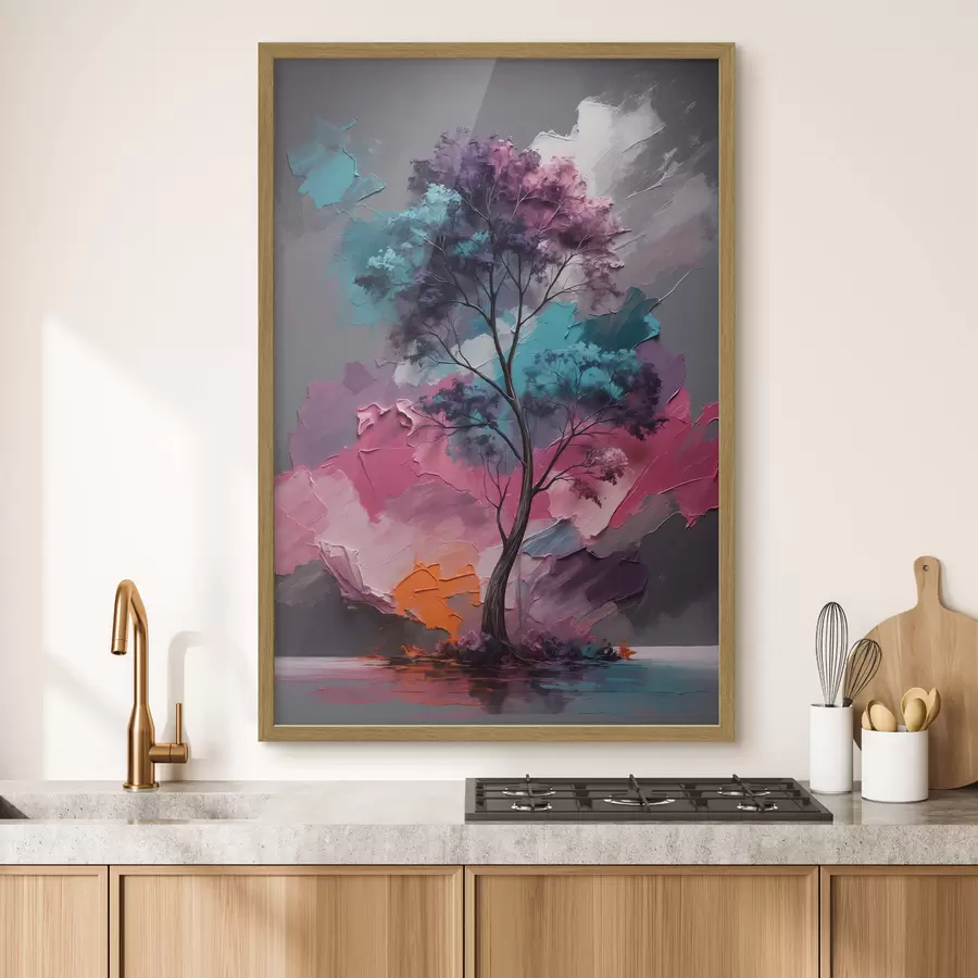 carta da parati Albero su sfondo grigio-rosa nr. f42262