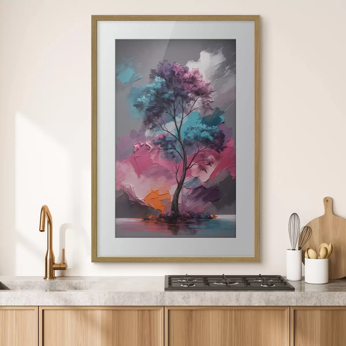 Poster Albero su sfondo grigio-rosa f42262