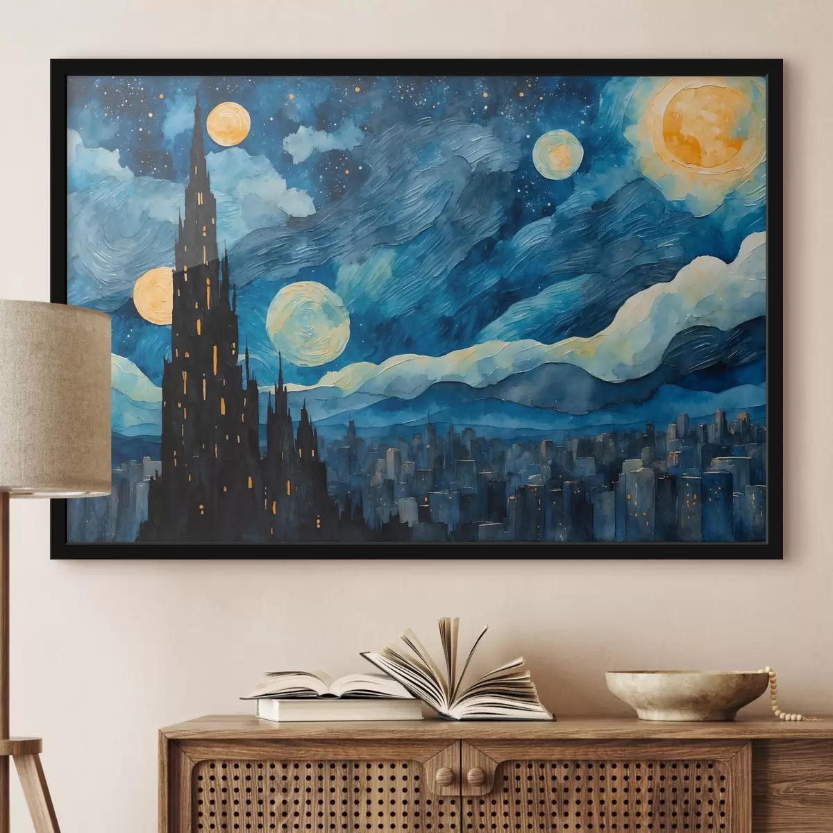 Poster Città notturna in stile pittura ad olio f42268