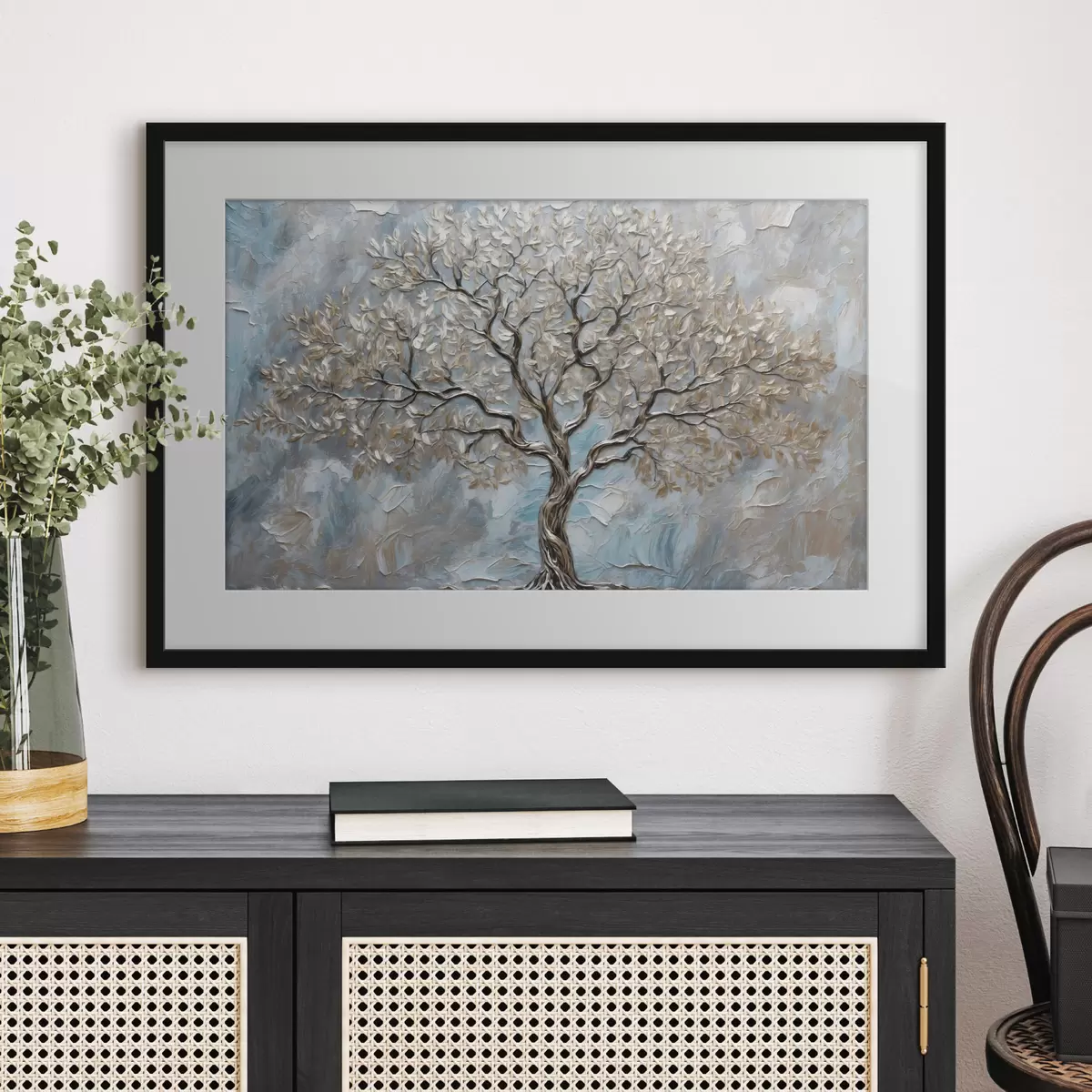 Poster Albero d'argento su sfondo grigio-blu f42273