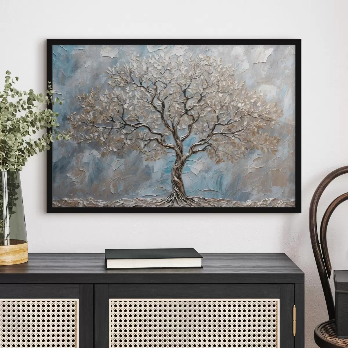 Poster Albero d'argento su sfondo grigio-blu f42273