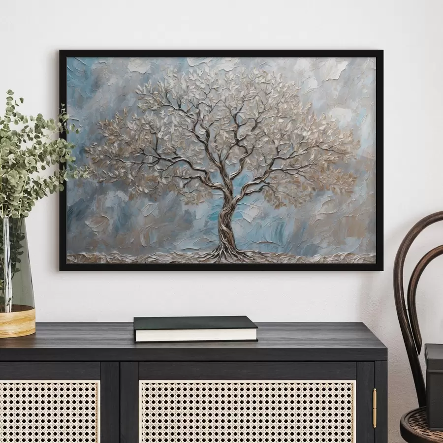 carta da parati Albero d'argento su sfondo grigio-blu nr. f42273