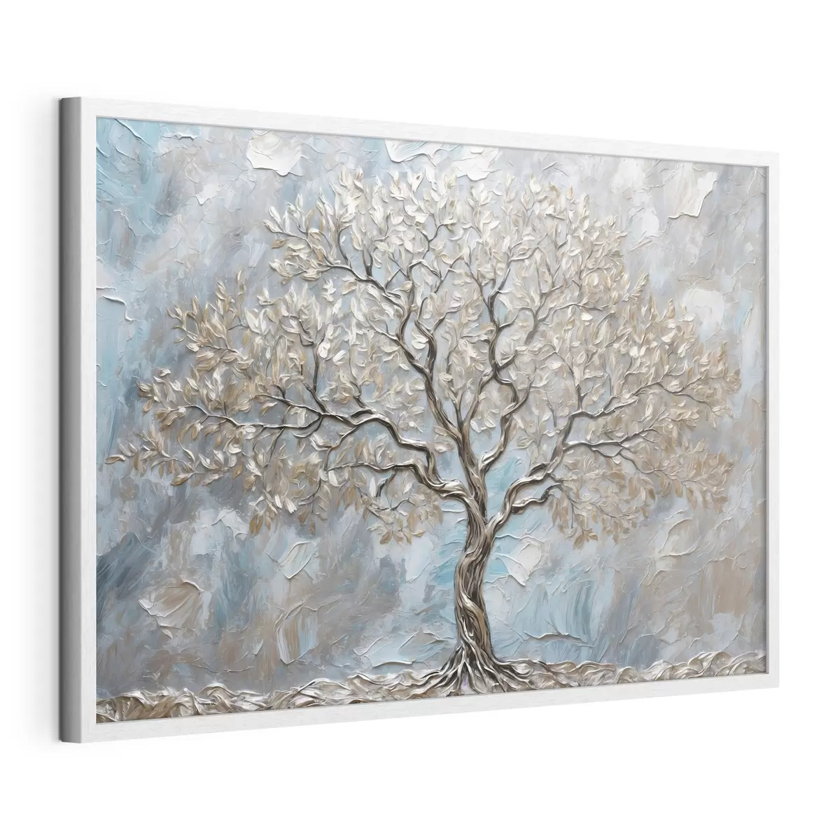 Poster Albero d'argento su sfondo grigio-blu f42273