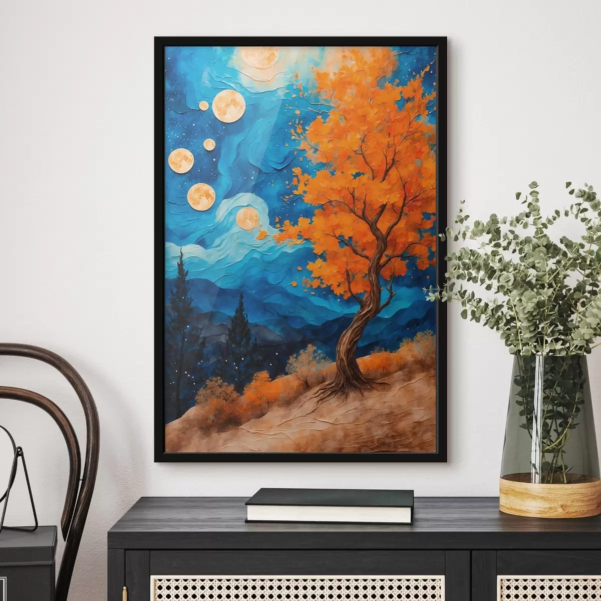 Poster Albero che cresce su una collina di notte f42274