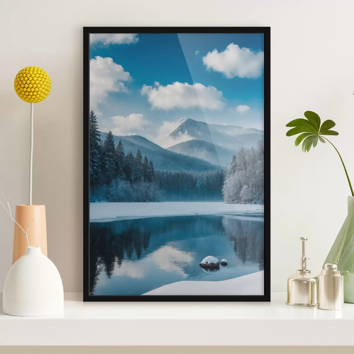 Poster Vista sulla foresta invernale e sulle montagne f42278
