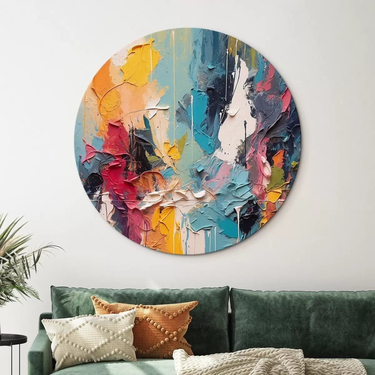 Quadri rotondi Quadro astratto multicolore in stile pittura ad olio r42256