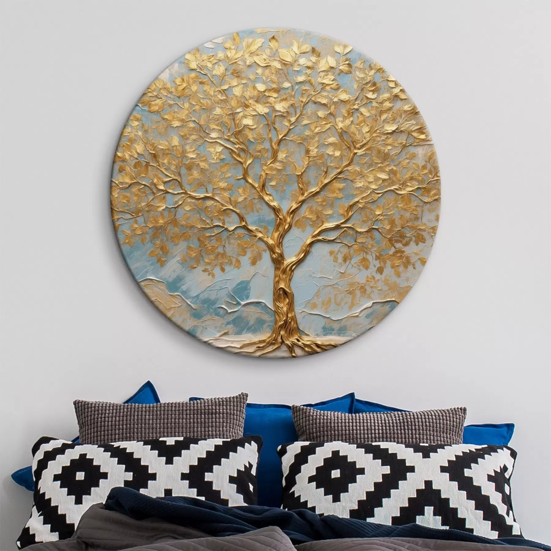 carta da parati Albero giallo su sfondo bianco-blu nr. r42266