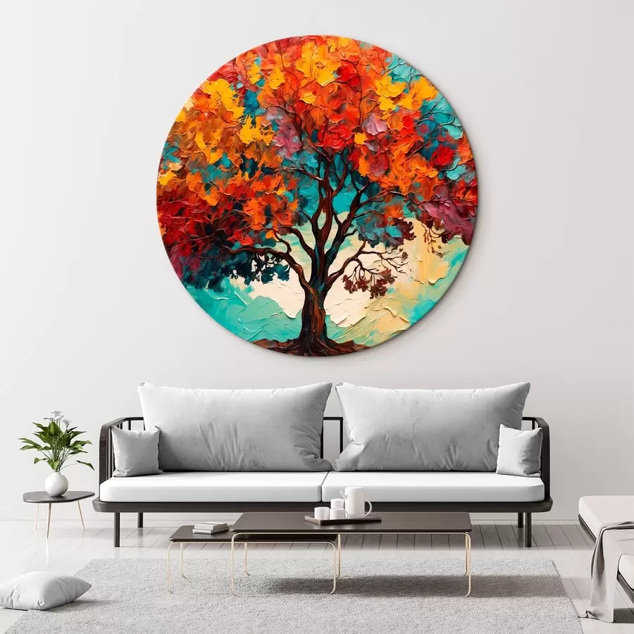 carta da parati Albero su sfondo arancio-blu in stile pittura ad olio nr. r42267