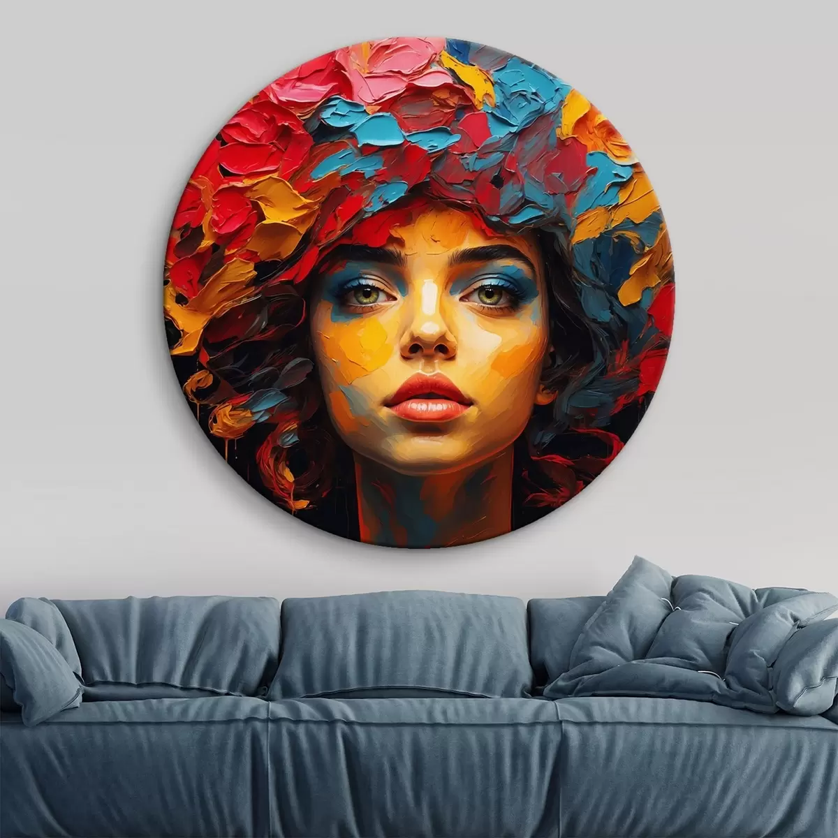 Quadri rotondi Ragazza con fiori sulla testa in stile pittura ad olio r42271
