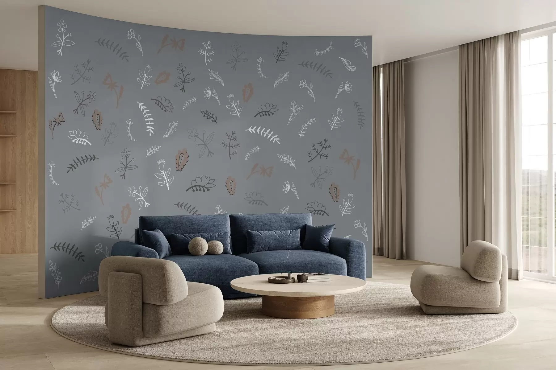 Carta da parati nature Motivo floreale tenue con toni terrosi 