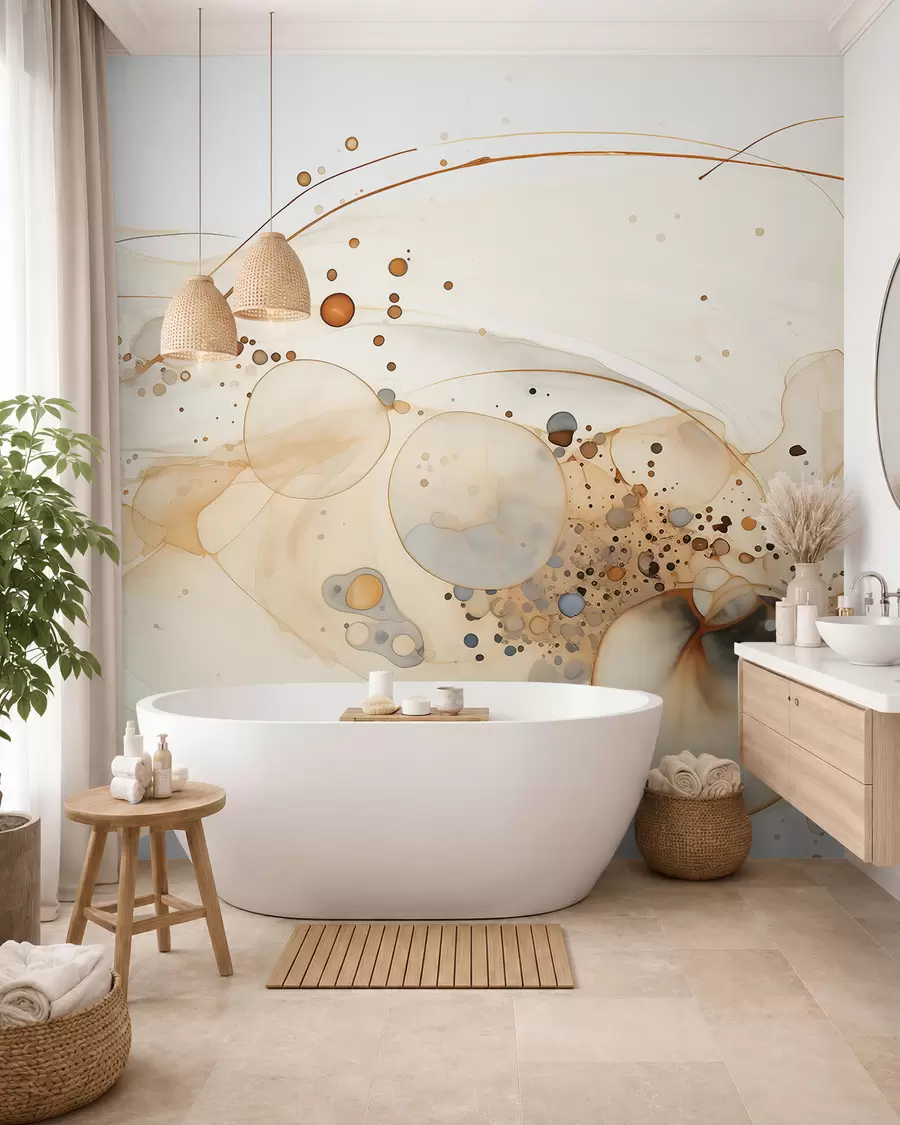 carta da parati Arte astratta a inchiostro, stile fluido, tavolozza di colori beige  nr. w02744