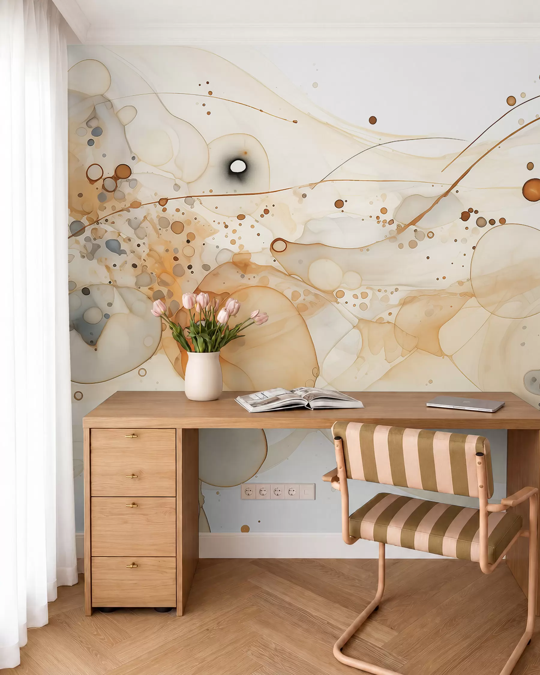 carta da parati Arte astratta a inchiostro, stile fluido, tavolozza di colori beige  nr. w02744