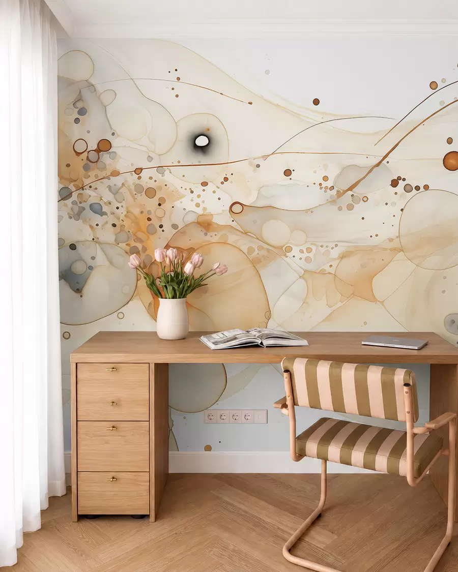 carta da parati Arte astratta a inchiostro, stile fluido, tavolozza di colori beige  nr. w02744
