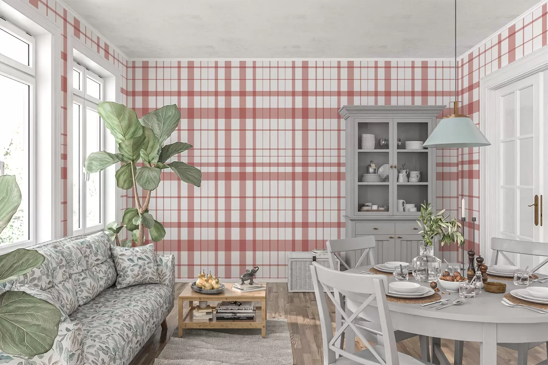 carta da parati Disegno minimalista a scacchiera con linee sottili e rosse su sfondo bianco, austerità geometrica. nr. w02852v2