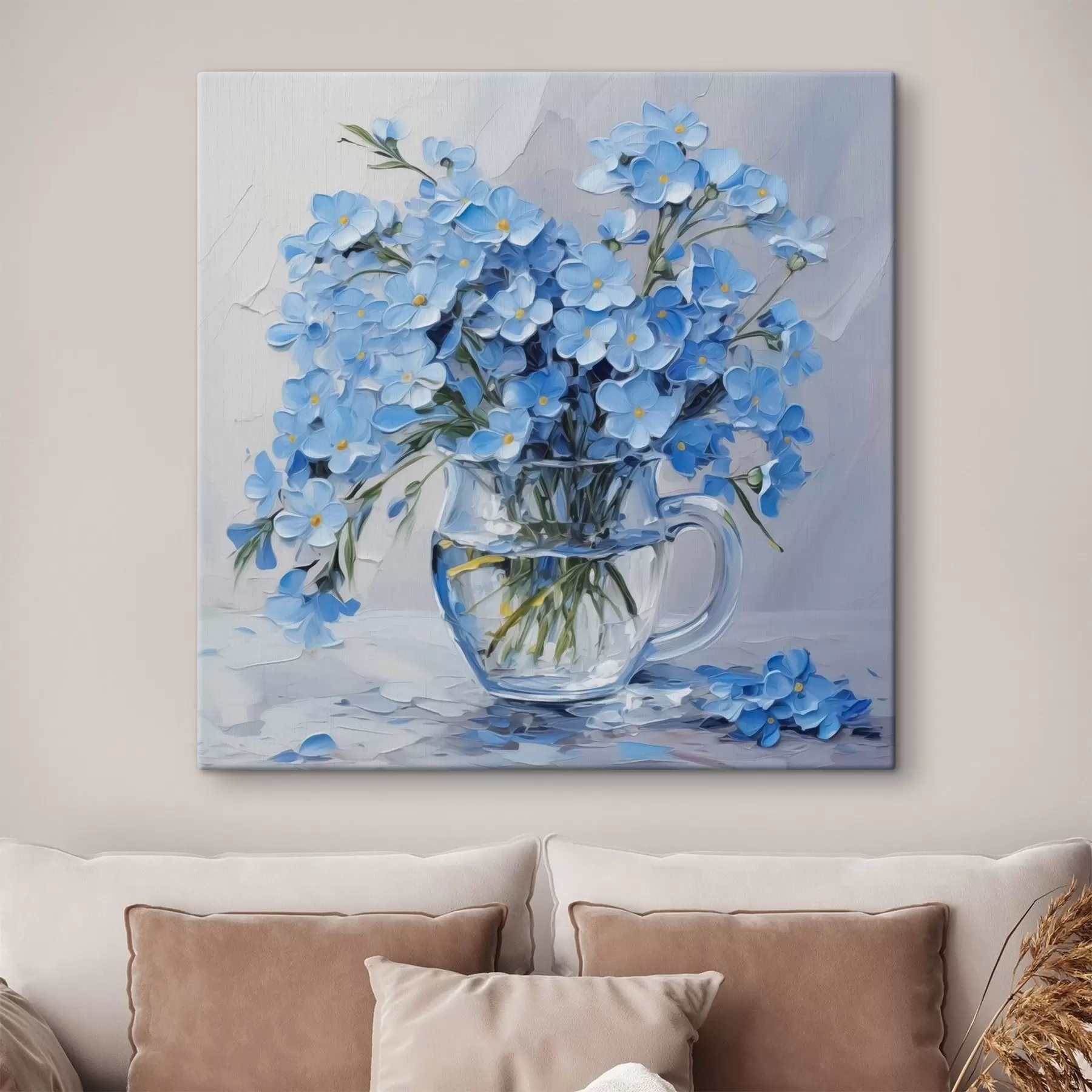 carta da parati Fiori blu in un vaso trasparente imitazione di un dipinto nr. s42467