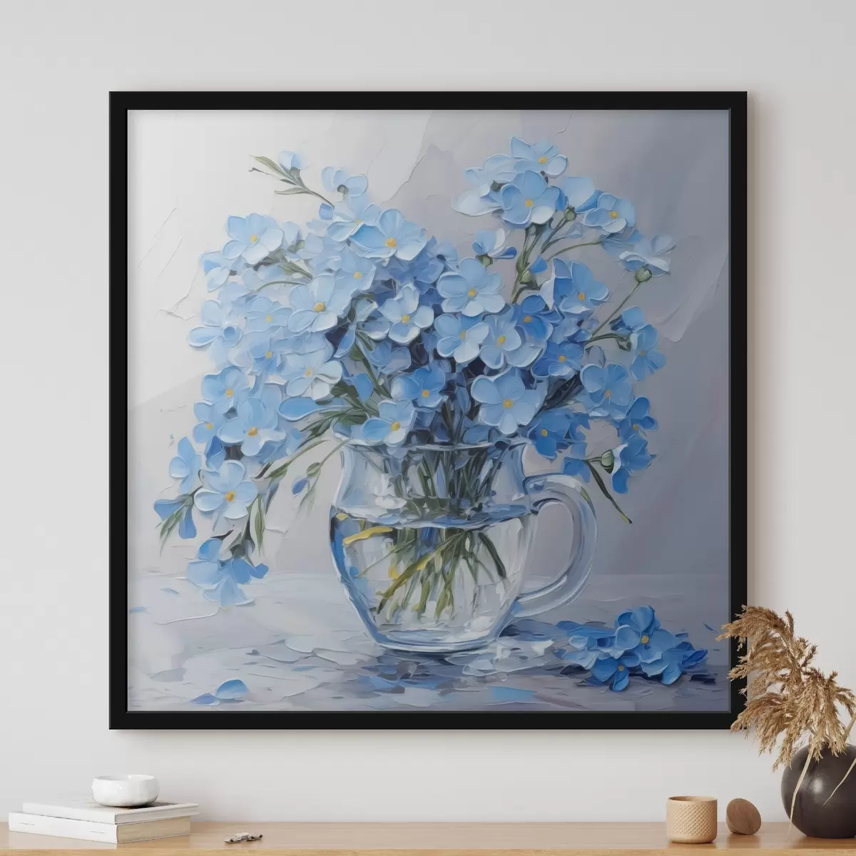 Poster Fiori blu in un vaso trasparente imitazione di un dipinto f42467