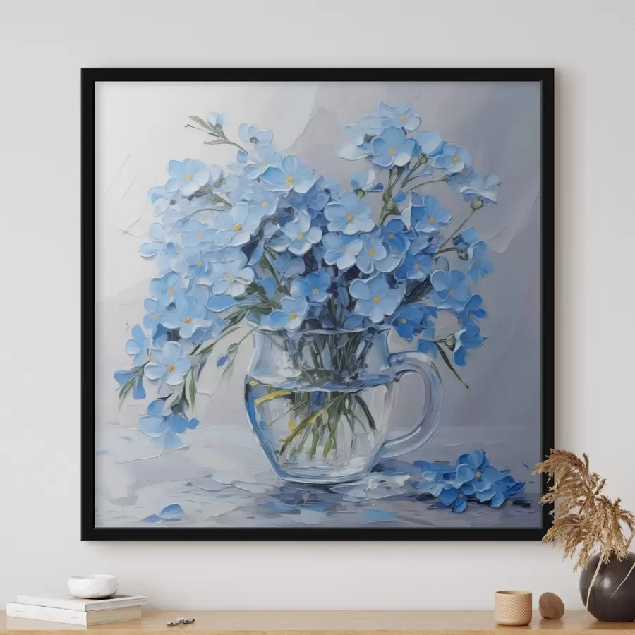 carta da parati Fiori blu in un vaso trasparente imitazione di un dipinto nr. f42467