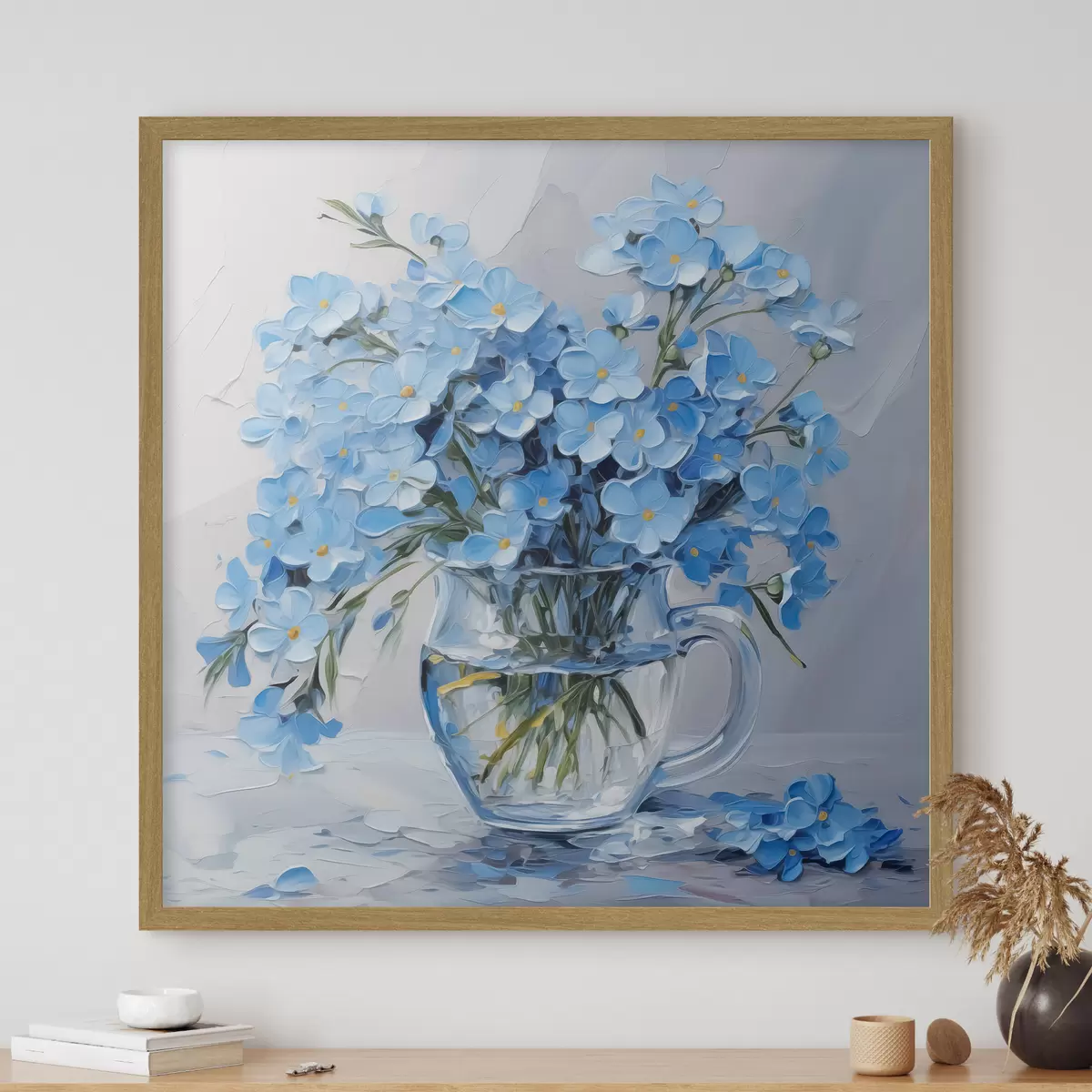 Poster Fiori blu in un vaso trasparente imitazione di un dipinto f42467