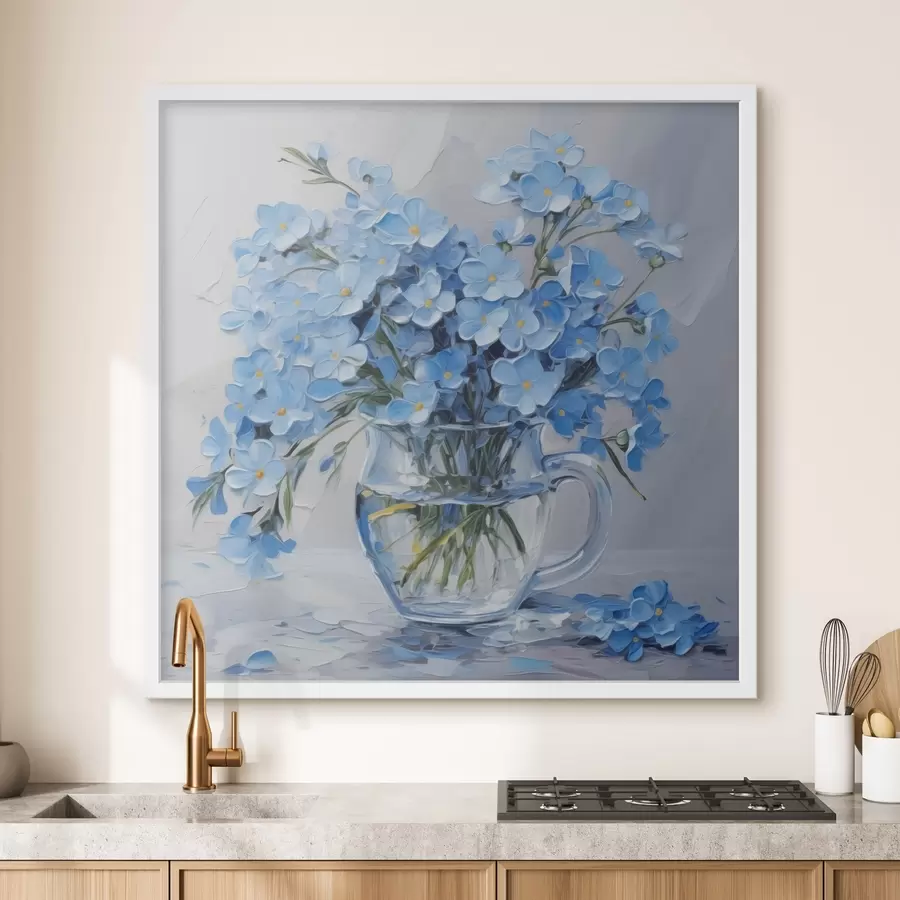 carta da parati Fiori blu in un vaso trasparente imitazione di un dipinto nr. f42467