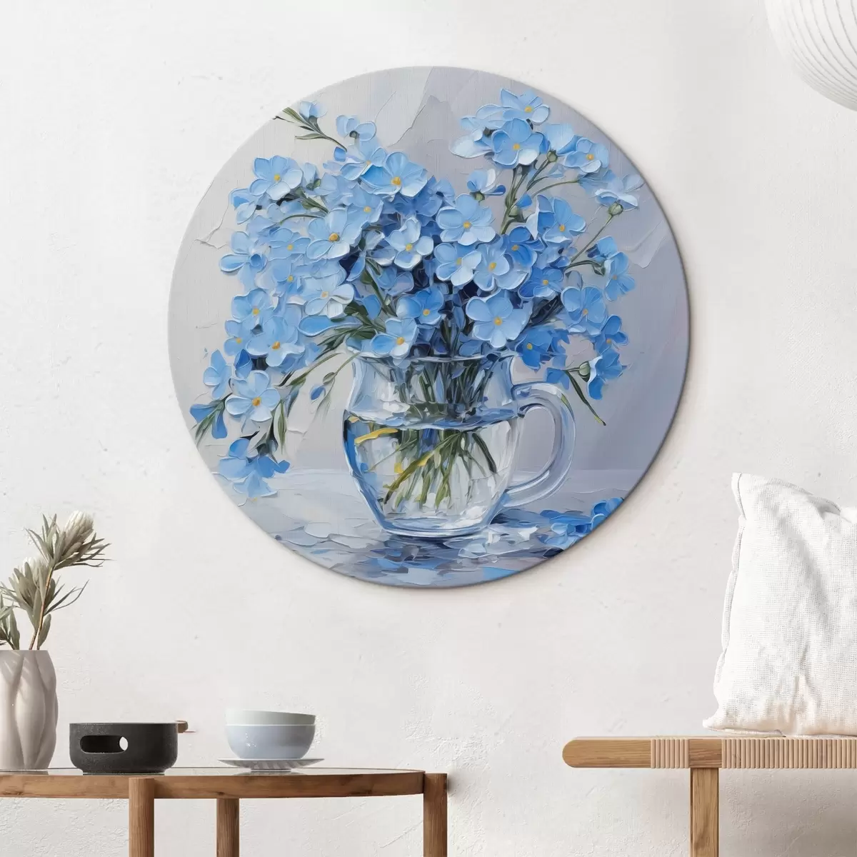 Quadri rotondi Fiori blu in un vaso trasparente imitazione di un dipinto r42467