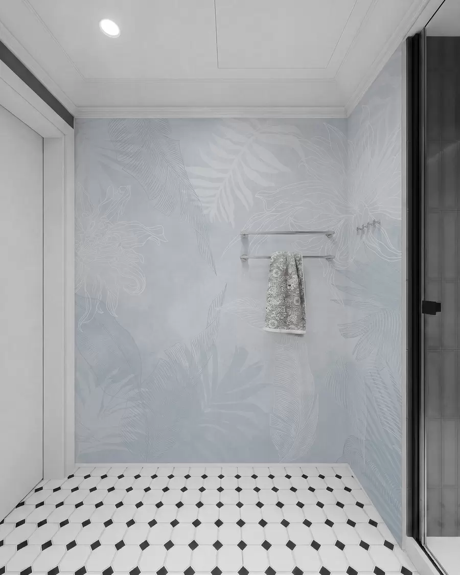 Carta da parati nature Fogliame tropicale effetto grunge con sfumature blu 