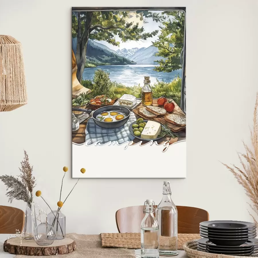 carta da parati Estetica del campeggio, stile acquerello, lago estivo, natura, cibo nr. s42428