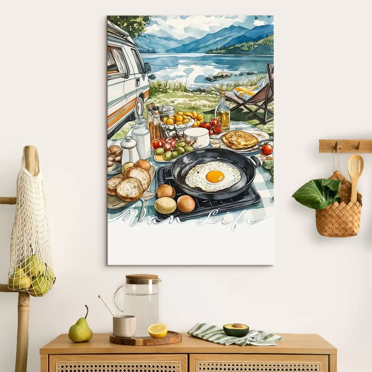 carta da parati Bella colazione in stile acquerello, vita da furgone, campeggio, montagne nr. s42429