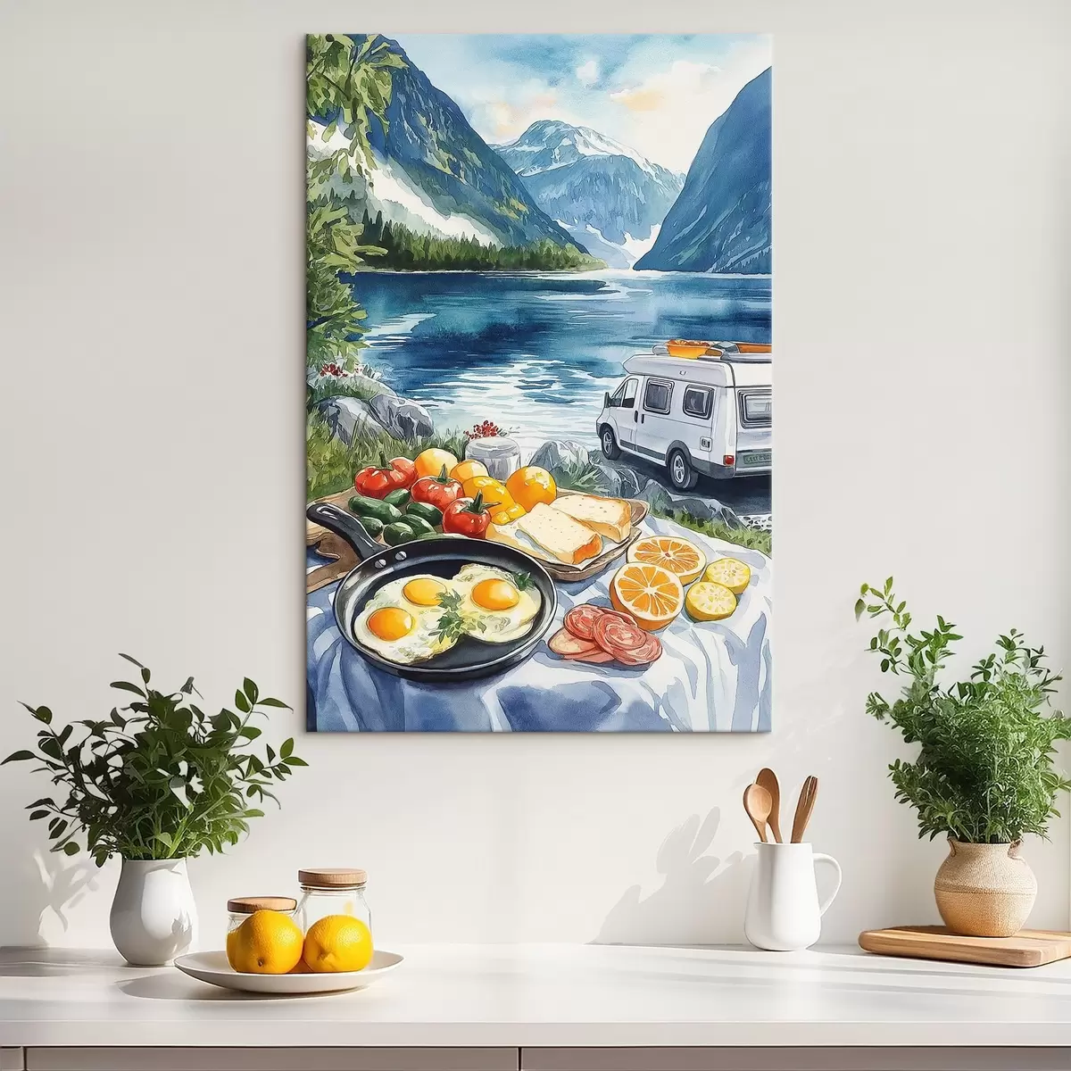 carta da parati Viaggi, vita all'aria aperta, stile acquerello, Norvegia, colazione  nr. s42430