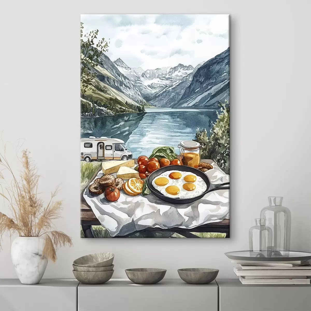 carta da parati Viaggi, paesaggi naturali, stile acquerello, Norvegia, colazione, furgone nr. s42431