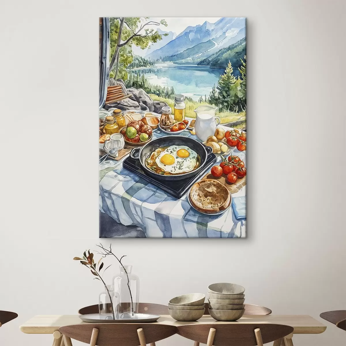 carta da parati Colazione estetica vicino al lago, stile acquerello nr. s42432