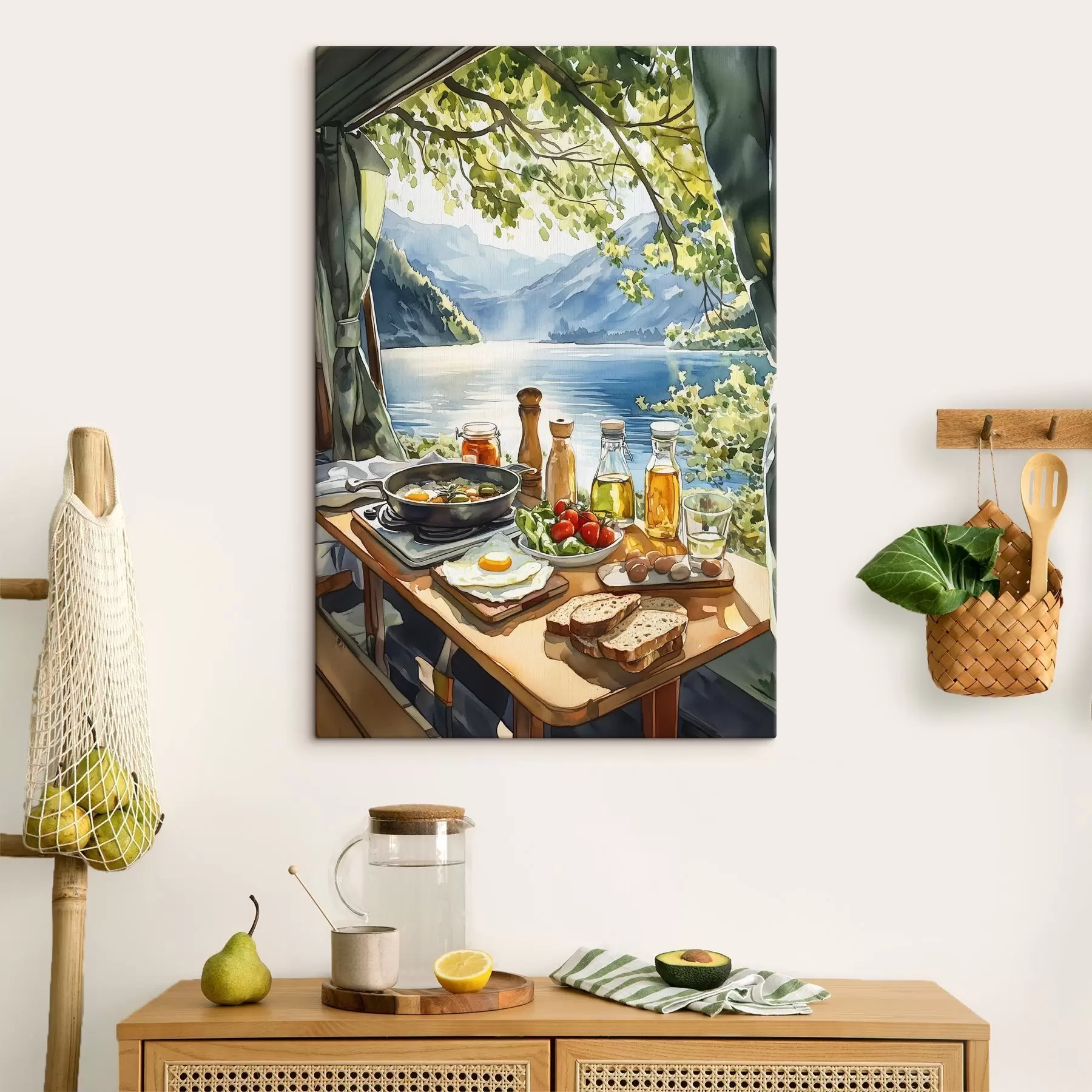 carta da parati Bella mattina d'estate, lago, stile acquerello, colazione, viaggio nr. s42433