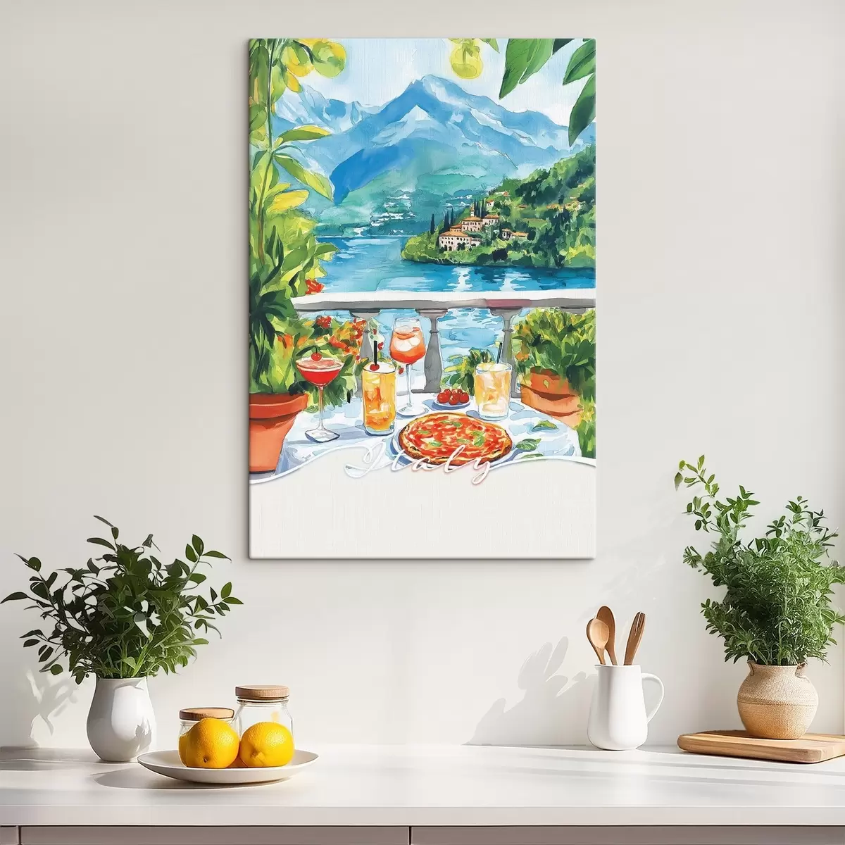 carta da parati Italia estetica, stile acquerello, pizza e cocktail, montagne nr. s42434