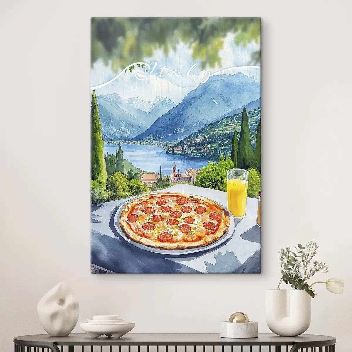 carta da parati Stile acquerello, Italia, pizza, città vecchia, paesaggio montano nr. s42435