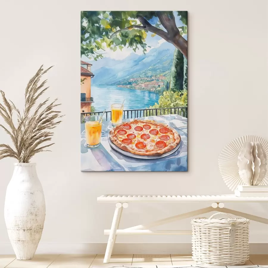 carta da parati Brunch in Italia, stile acquerello, pizza margarita, lago, natura estiva nr. s42436
