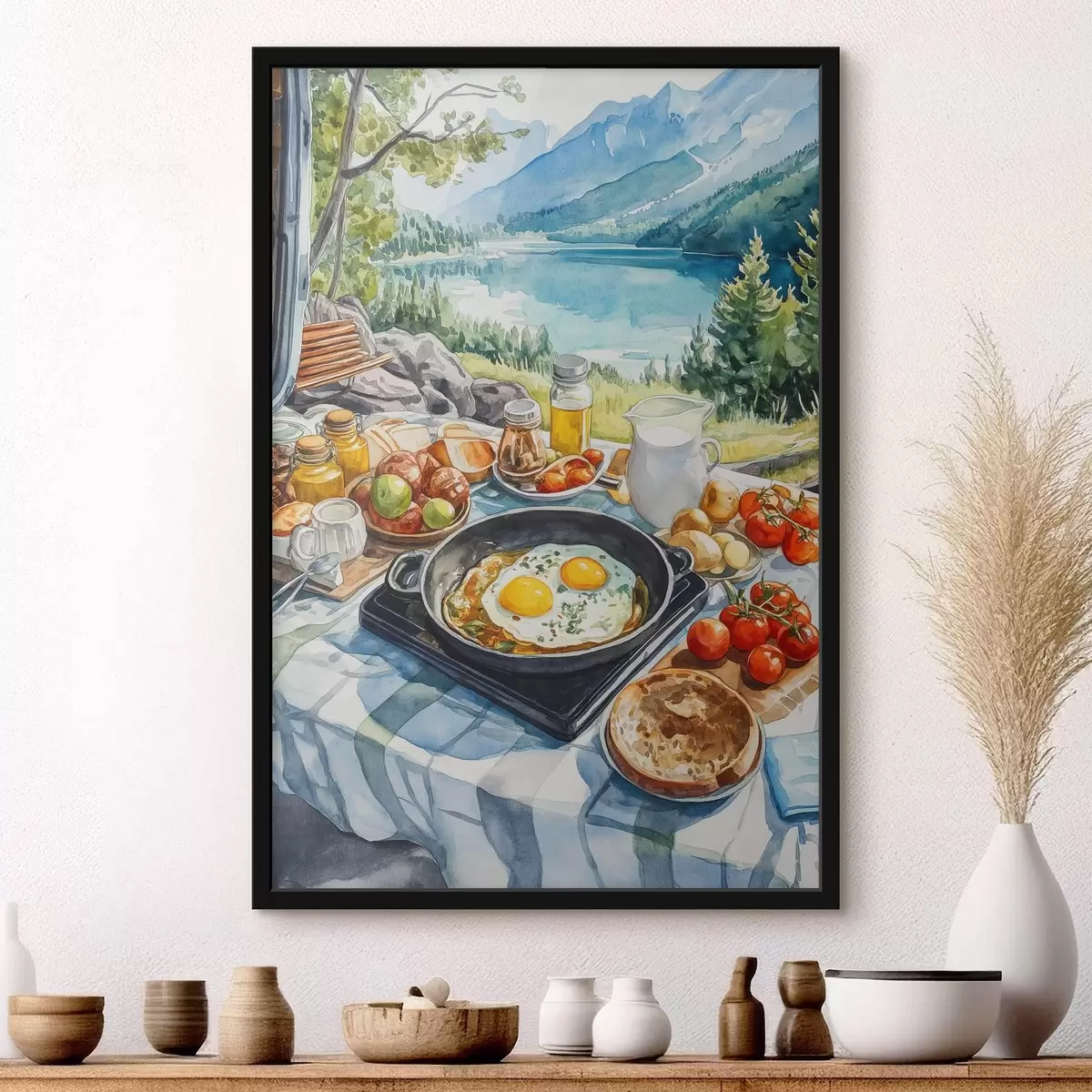 Poster Colazione estetica vicino al lago, stile acquerello f42432