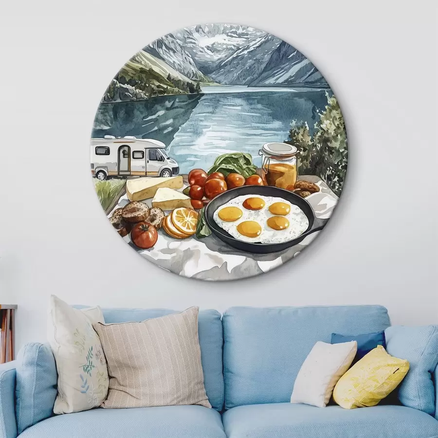 carta da parati Viaggi, paesaggi naturali, stile acquerello, Norvegia, colazione, furgone nr. r42431