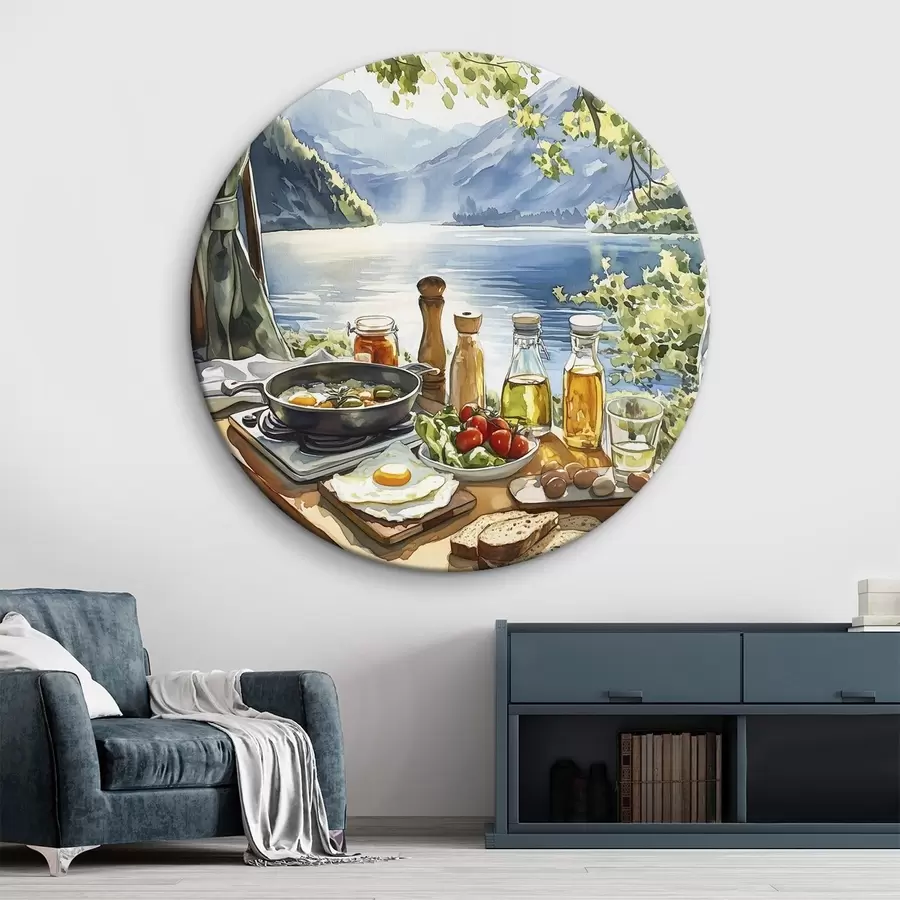 carta da parati Bella mattina d'estate, lago, stile acquerello, colazione, viaggio nr. r42433